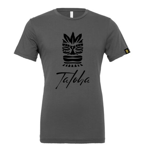 charcoal taloha t shirt with black logo short sleeved