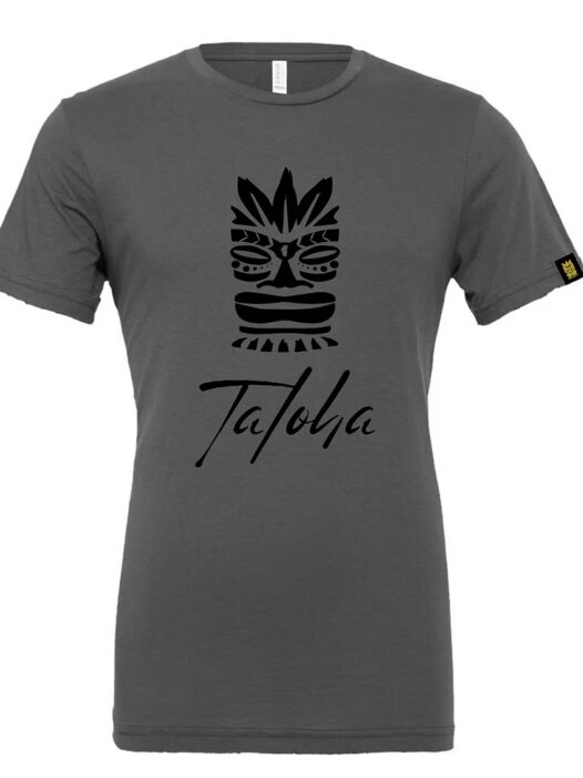 charcoal taloha t shirt with black logo short sleeved