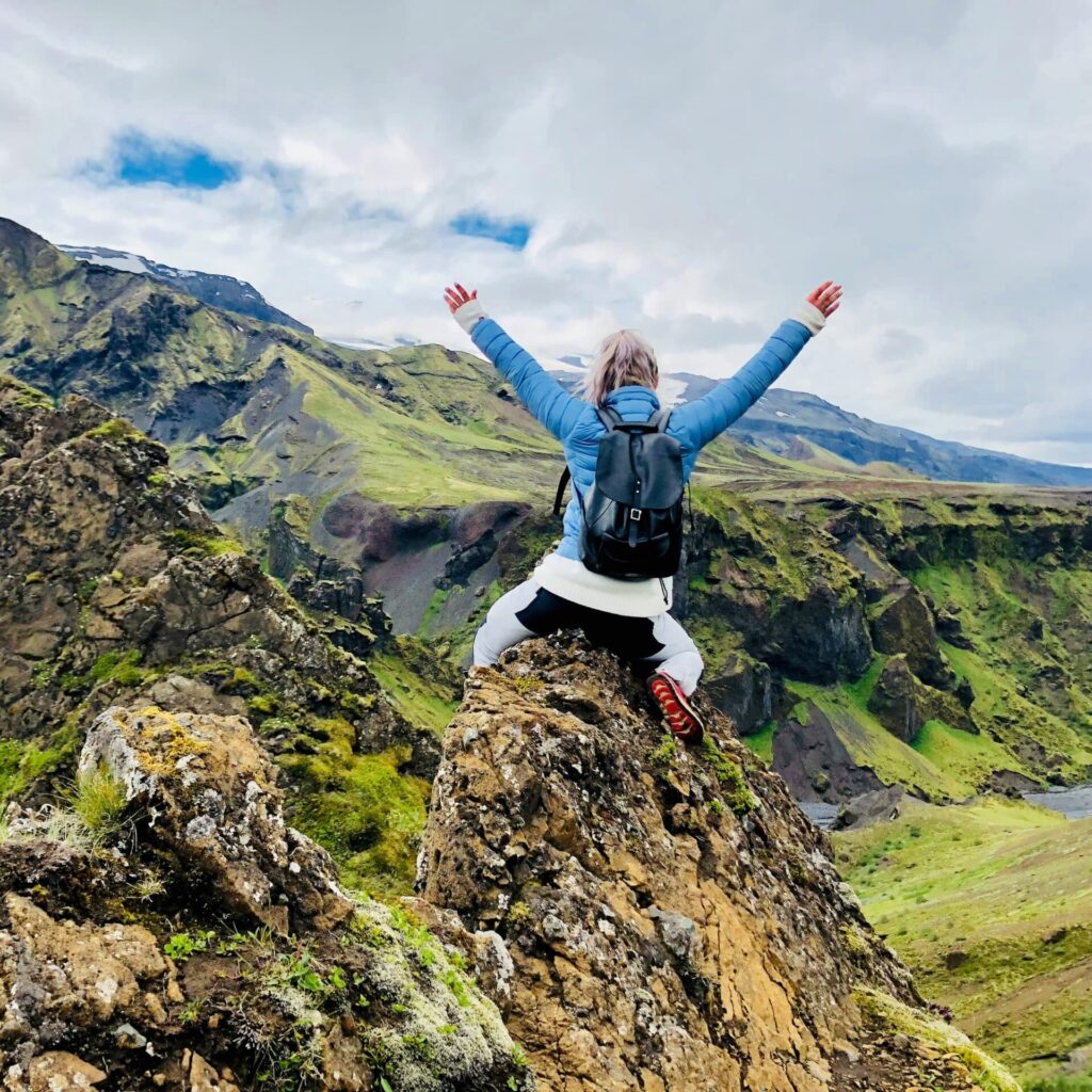 woman joyous on mountain